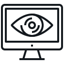 Eye watching from computer screen - line icon