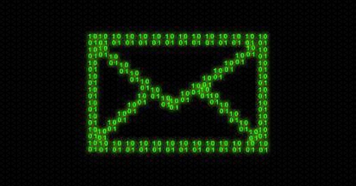 Terminal green binary code in the shape of a piece of mail