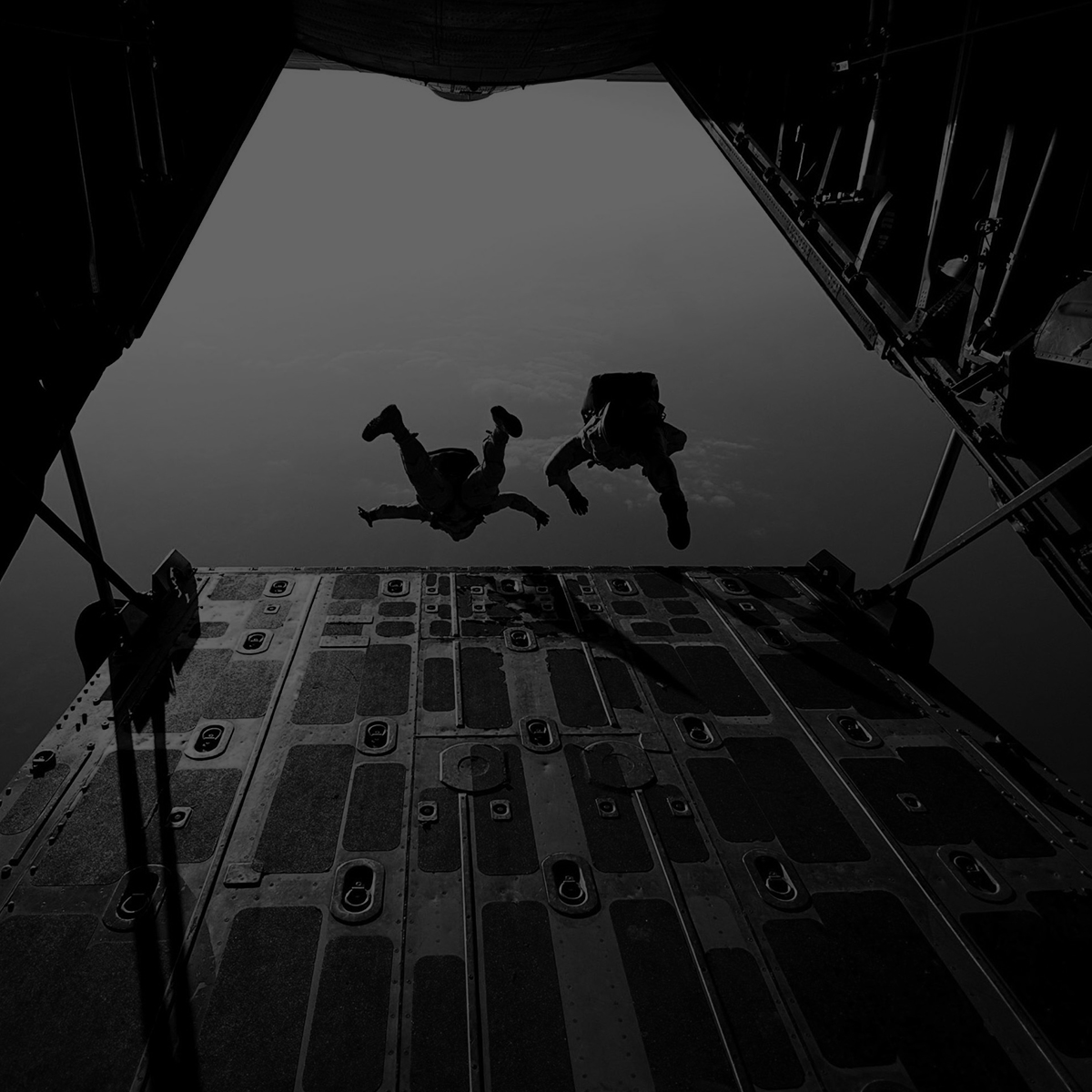Two Military jumping from the back of a plane