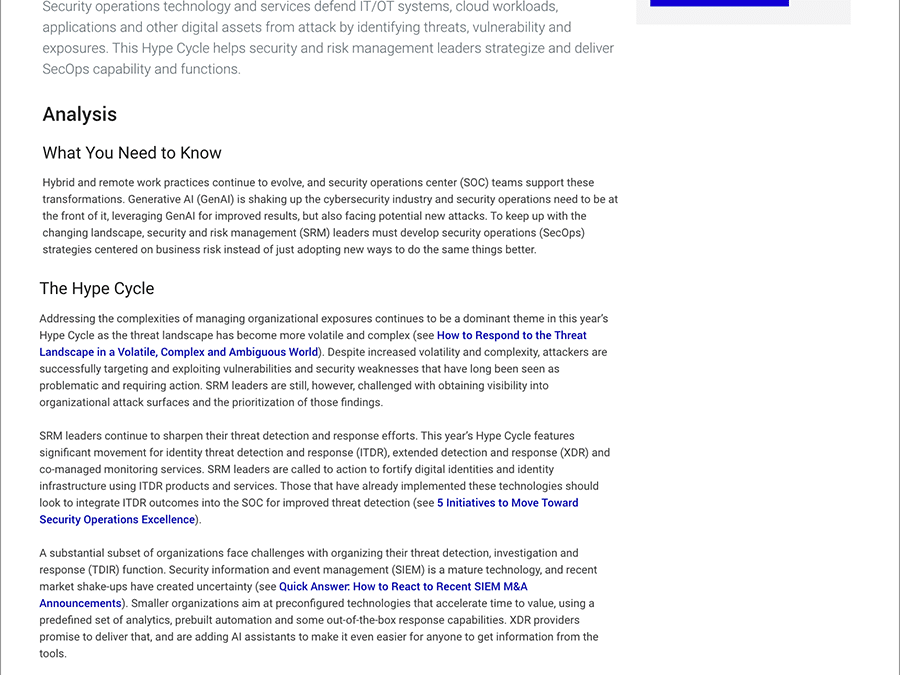 Gartner® Report Hype Cycle™ for Security Operations, 2024